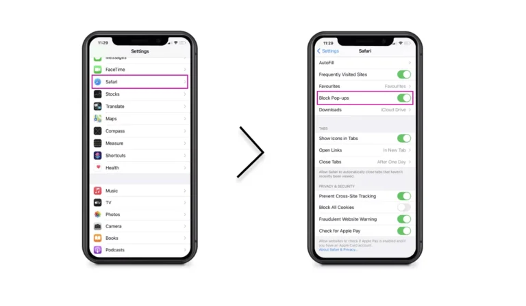 turn off pop up blocker iphone